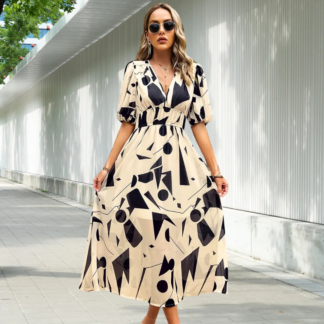 NOELLE - Classic Midi Dress with Puff Sleeves