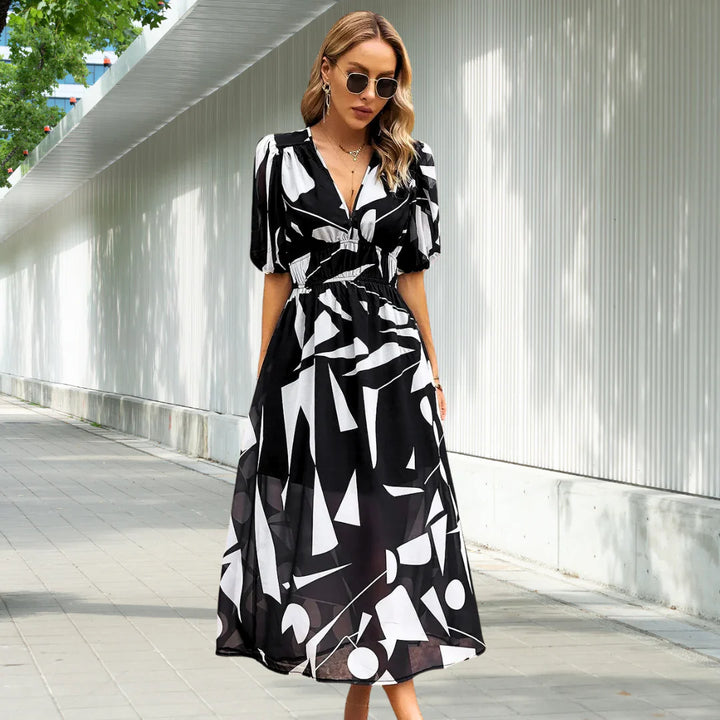 NOELLE - Classic Midi Dress with Puff Sleeves