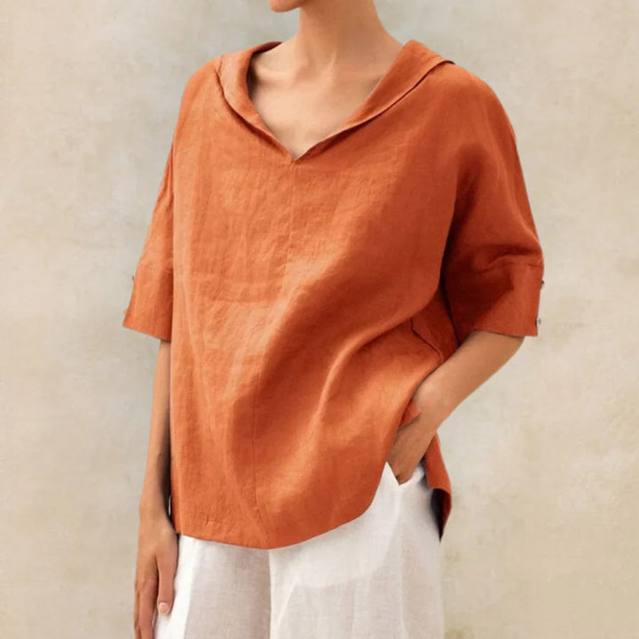 Anastasia - Elegant Women's Linen V-Neck Shirt