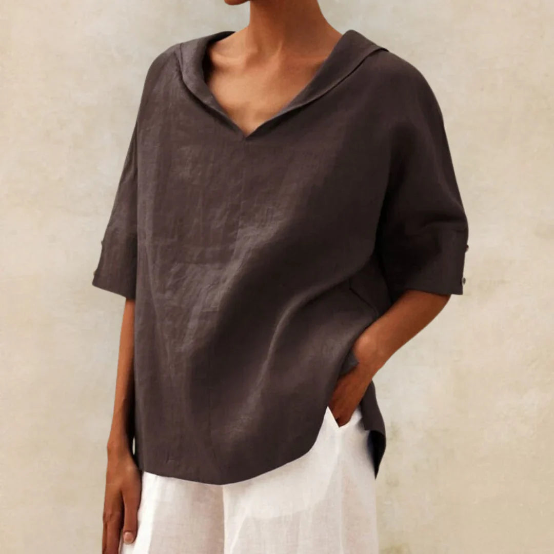 Anastasia - Elegant Women's Linen V-Neck Shirt