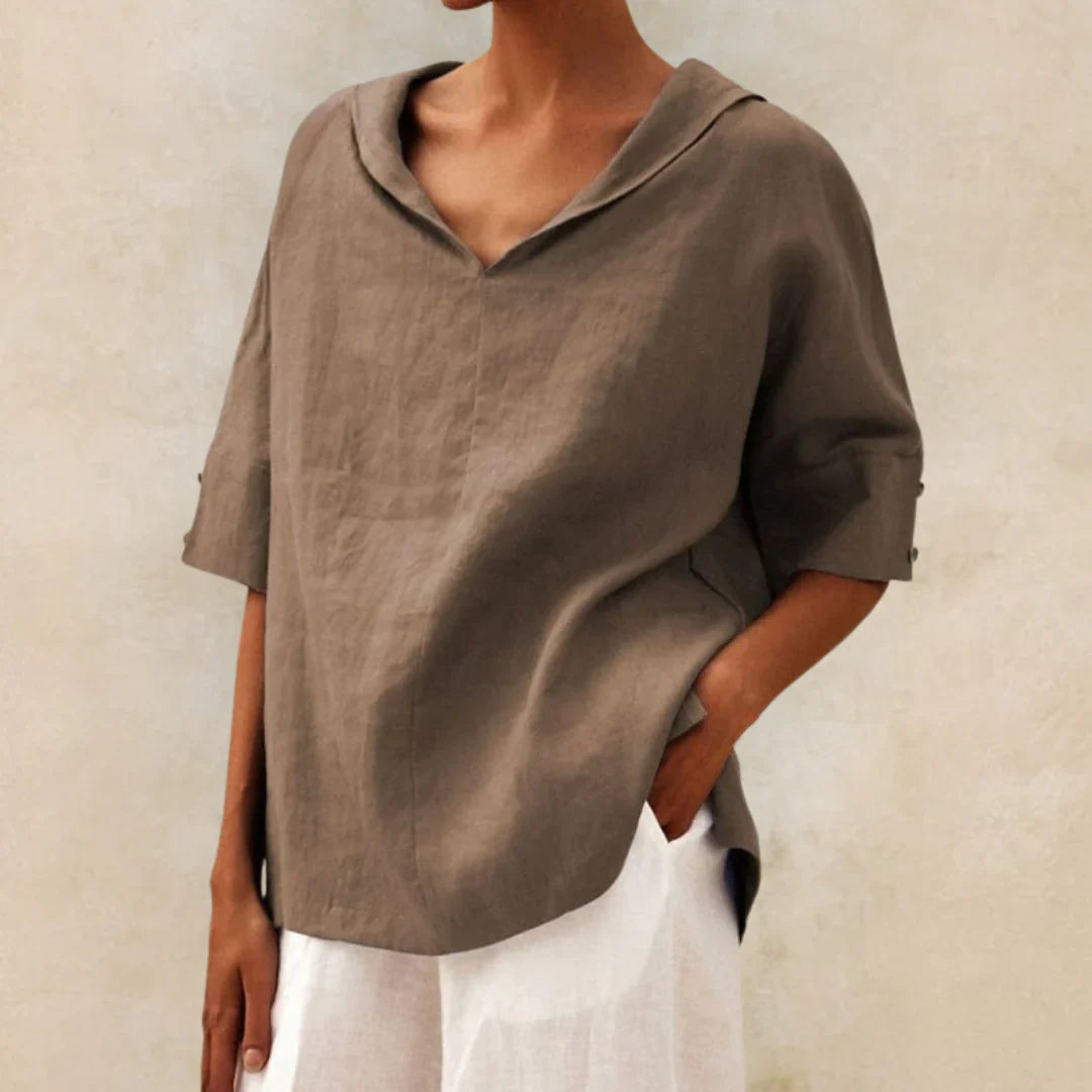 Anastasia - Elegant Women's Linen V-Neck Shirt