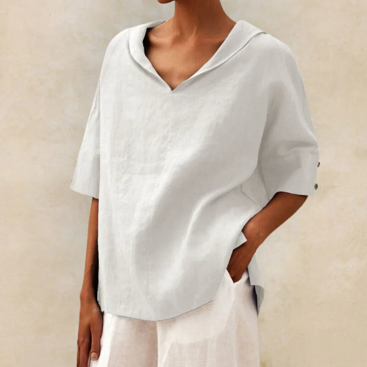 Anastasia - Elegant Women's Linen V-Neck Shirt