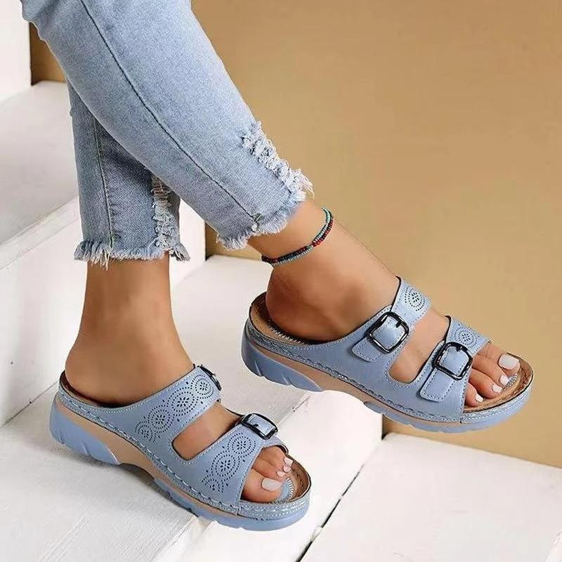 Orthopedic casual sandals with wedge heel - Sandra